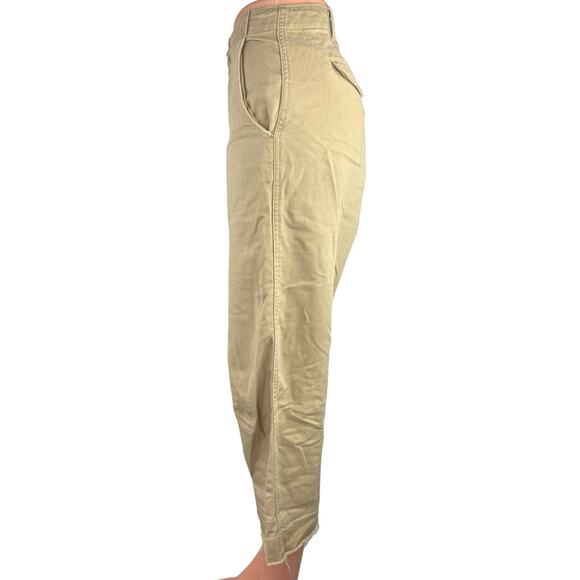 POLO Ralph Lauren Beige Straight Leg Frayed Raw Hem Cropped Trouser Pants Sz 0 - Picture 2 of 6